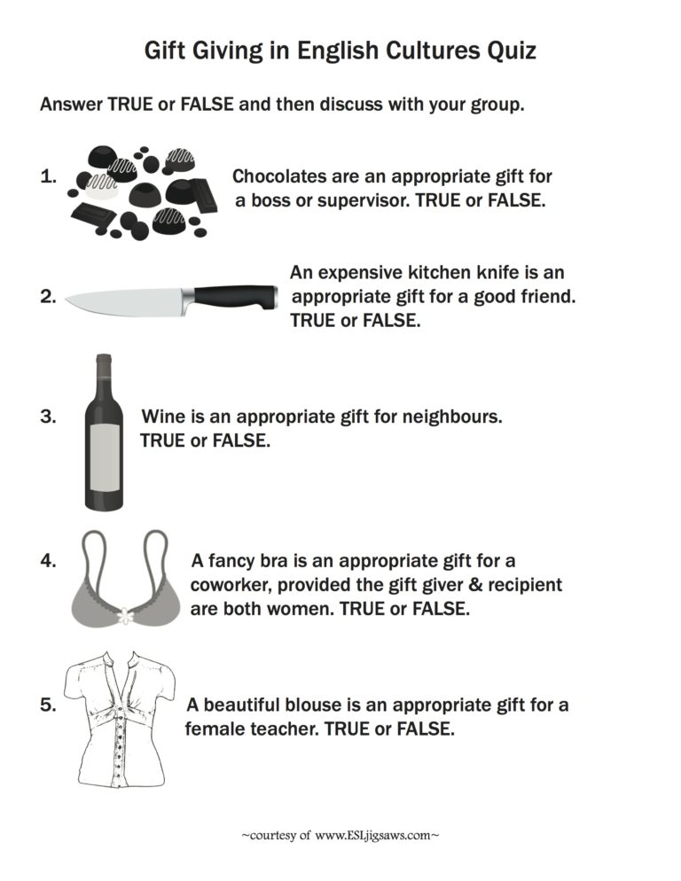 Soft Skills Top 12 Tips for Gift Giving in English Cultures ESL Jigsaws