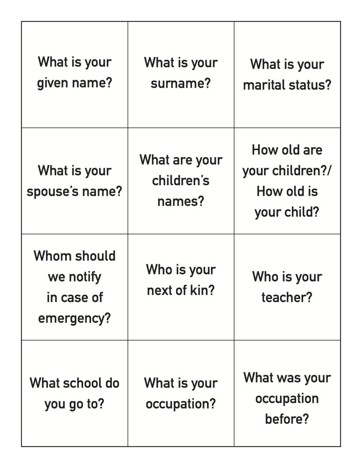 Intermediate Level Personal Information – ESL Jigsaws