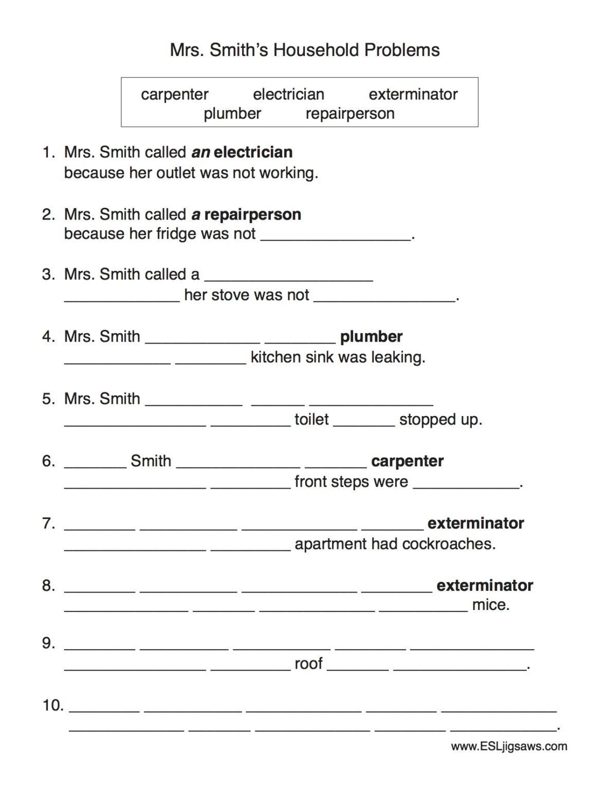 Writing About Household Repairs ESL Jigsaws